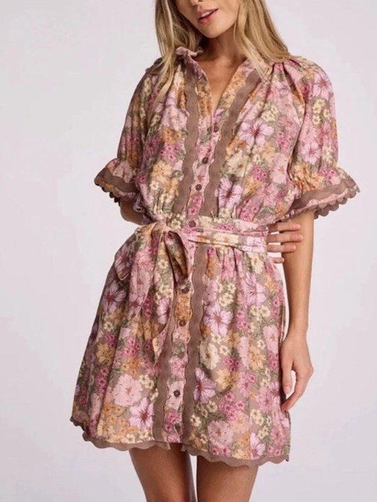 Anthropologie Dresses & Skirts - Anthropologie Sundays Evelyn Short Sleeve Dusk Floral Brown Mini Shirt Dress